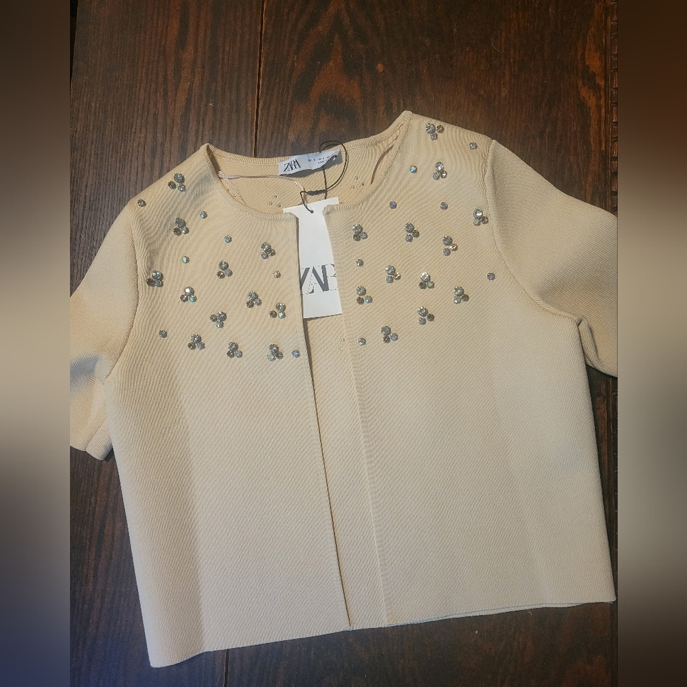 Zara Cream Embellished Jacket/cardigan